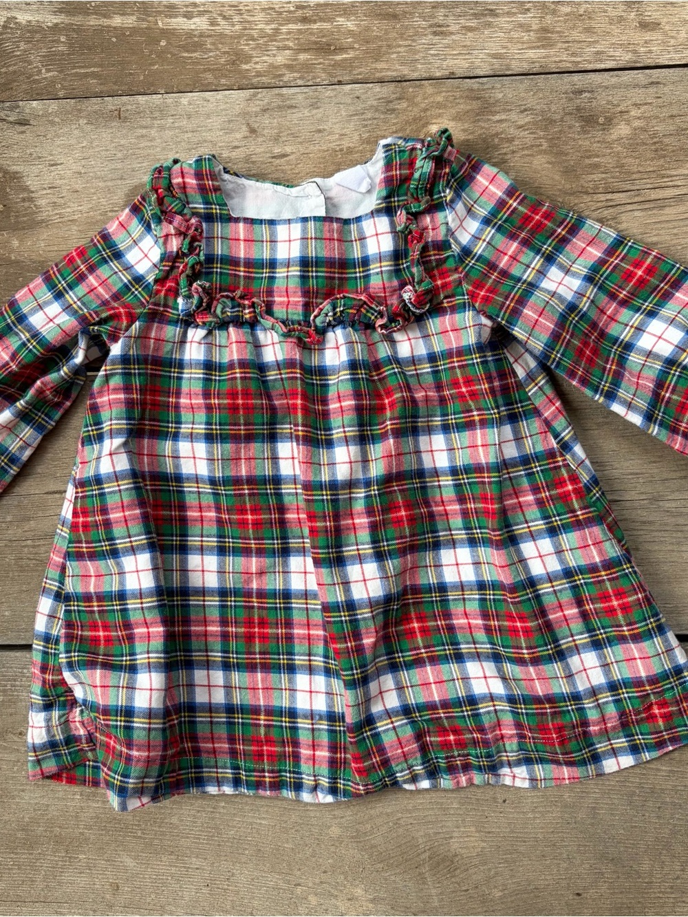 GAP Red, Green & White Plaid Ruffle Yoke Dress